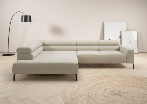 Home affaire Ecksofa Antonelli, L-Form, inkl. Kopfteilverstellung, Breite 312 cm, mit elektrischer Sitztiefenverstellung, in Cord, natur