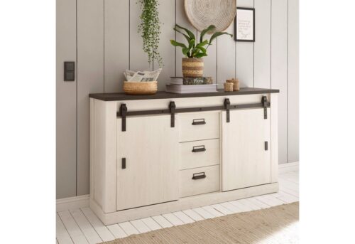 Home affaire Sideboard SHERWOOD, Holz Dekor, mit Scheunentorbeschlag und Apothekergriffen, Breite 161cm