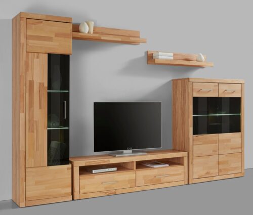 Home affaire Wohnwand Ribe Wohnwand Set-5 St., (Set, 5-St), Glaseinsatz aus gehärtetem Glas,Böden teilweise versetzbar