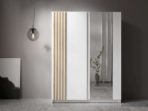 Home affaire Kleiderschrank Kleiderschrank Charisy mit Spiegel, 4 Einlegeböden und Kleiderstange Garderobe mit 2 Schwebetüren und Lamellen, B/H/T 150/198,5/62 cm