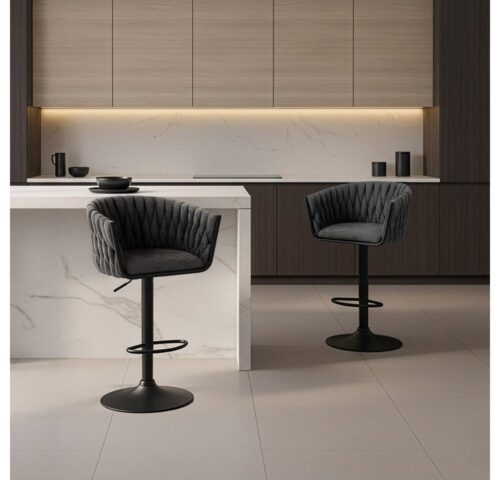 HOME DELUXE Barhocker SAMIR - 83-104 x 53 x 45 cm (2 St), Höhenverstellbar & drehbar, gepolsterter Sitzhocker mit Fußablage