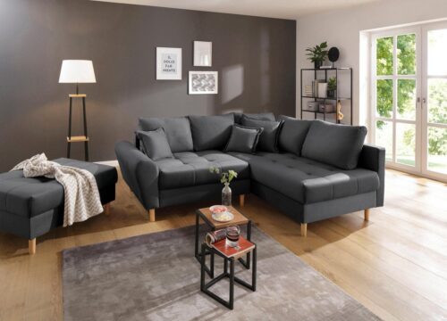 Home affaire Ecksofa Rice L-Form, B: 223 cm - OTTO. Verlässliche Qualität., Set: Sofa & Hocker, mit 3 Zierkissen, Federkern