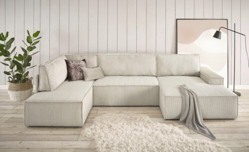 Home affaire Wohnlandschaft SHERWOOD U-Form, 329 cm - OTTO. Verlässliche Qualität., Schlaffunktion m. Bettkasten (194x139 cm), Cord, Vintage, Samtvelours