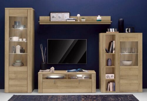 Home affaire Wohnwand Larona, Anbauwand, Set 4 Teilig, (Set, 4-St), bestehend aus 1 TV-Board, 1 Highboard, 1 Vitrine, 1 Wandregal