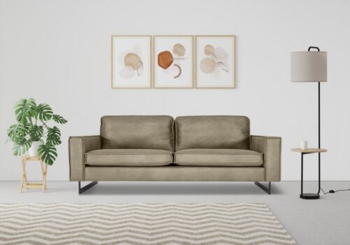 Home affaire 2-Sitzer Pinto, 166 cm, Cord, Chenille, Lederoptik, mit Keder, schwarze Metallfüße, Wellenunterfederung