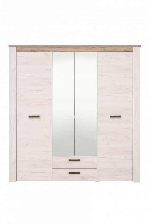 Home affaire Kleiderschrank Kent, FSC®-zertifizierter Holzwerkstoff, Made in Europe Schlafzimmerschrank mit Spiegel und Schubladen, 198,5x55,5x206,5cm
