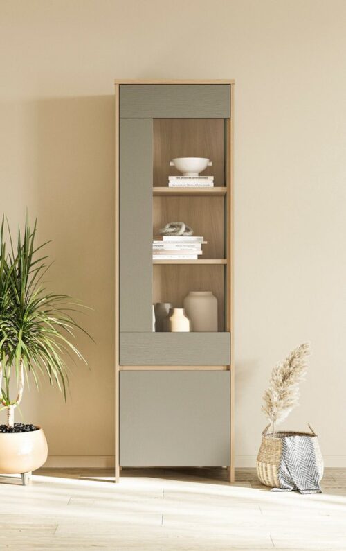 Home affaire Vitrine Stranda, Hochschrank im Scandi-Style, moderne Glasvitrine Rahmenoptik, ausreichend Stauraum, vielseitig einsetzbar, 58 cm breit