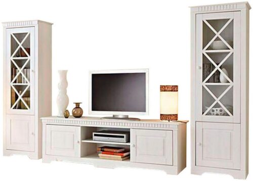 Home affaire Wohnwand Lisa, (Set, 3-St), bestehend aus zwei Vitrinen und einem Lowboard, massives Kiefernholz