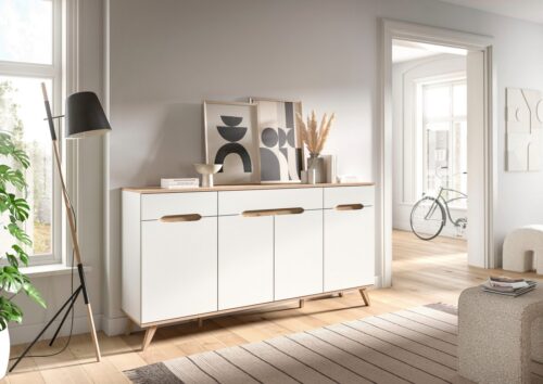 Home affaire Sideboard Alesund, Breite 185 cm, 4 Türen, 1 Schubkasten, konischer Fuß, Scandi-Look, Anrichte, Schrank, Kommode, Wohnmöbel, Wohnzimmer