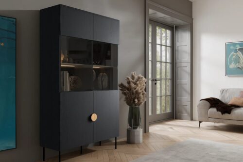 Home affaire Vitrine BELLOT Vitrineschrank mit 2 Türen, verglast, mit viel Stauraum Standvitrine/Glasvitrine, matt Hochschrank, Maße B/T/H: 106/40/187 cm