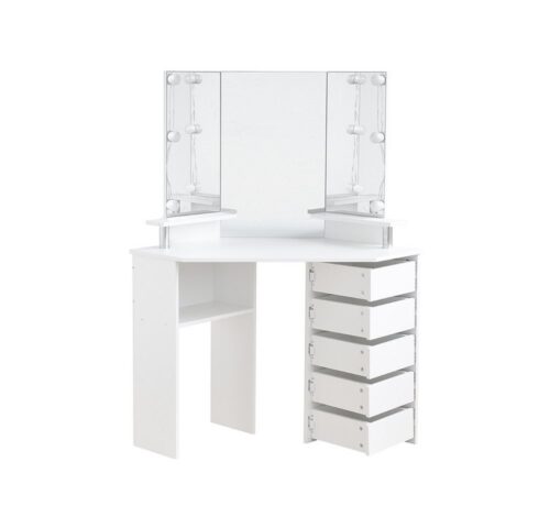 HOME DELUXE Schminktisch CANDICE - Weiß 142 x 111 x 54 cm (1-St), mit LED Beleuchtung & 6 Schubladen I Frisiertisch