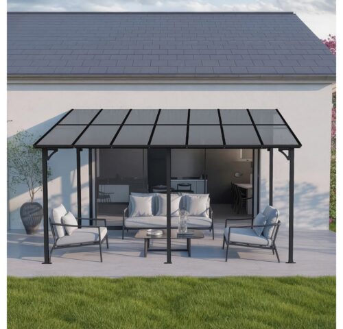 HOME DELUXE Terrassendach aus Aluminium ECO - Größenauswahl, BxT: 420x300 cm, Bedachung Hohlkammerstegplatten, Aluminiumgestell, einfache Montage, Terrassendach