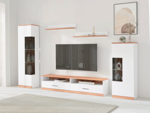 Home affaire Wohnwand Ribe Wohnwand Set-5 St., (Set, 5-St), Glaseinsatz aus gehärtetem Glas,Böden teilweise versetzbar