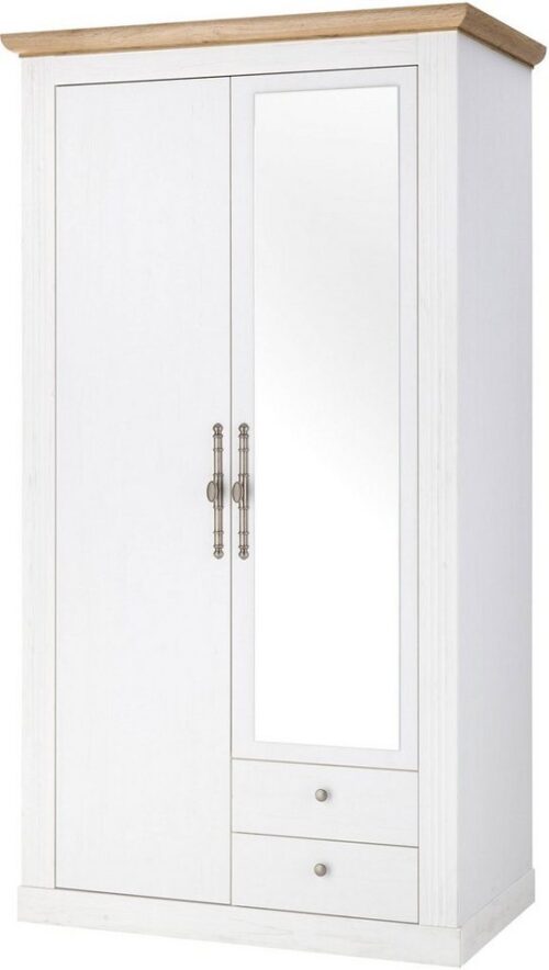 Home affaire Kleiderschrank WESTMINSTER Wäscheschrank in 2 Farben, Landhausschrank Metallgriffe Drehtürenschrank mit Spiegel, Schlafzimmerschrank, 109 cm breit
