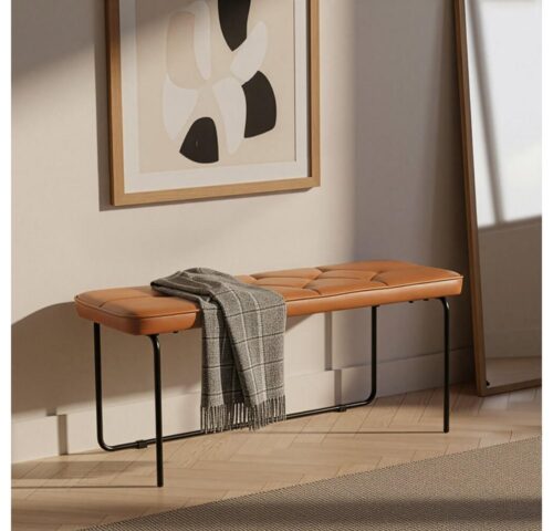 HOME DELUXE Bank GINO, Edle Lederoptik, Retrobank, Sitzbank in warmem Cognac-Ton