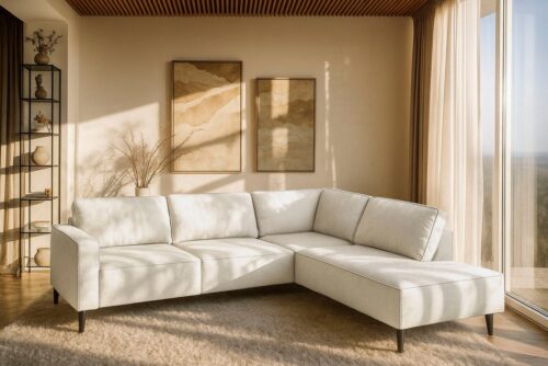 Home affaire Ecksofa Fumone, Lederoptik oder Soft-Touch Chenille, Breite 260, mit schwarzen Massivholzfüßen