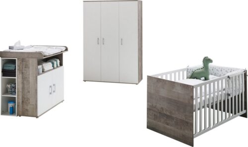 Home affaire Babyzimmer-Komplettset Henning, (Set, 5-tlg., inkl. Lattenrost), Kleiderschrank, Kinderbett, Wickelkommode, Seiten und Wickelkomm-Regal