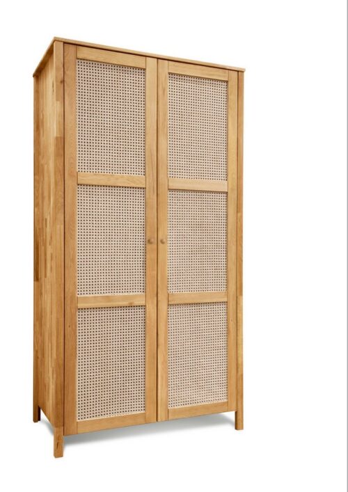 Home affaire Drehtürenschrank Hällevik, Kleiderschrank, Aufbewahrung, Stauraum, Soft-Close-Funktion Türfronten mit Wiener Geflecht, FSC® Zertifizierte massive Eiche