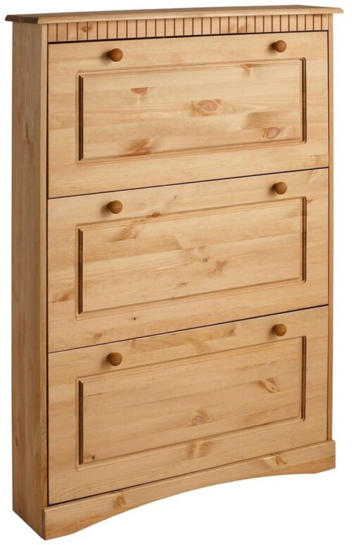Home affaire Schuhschrank Rustic aus massiver Kiefer, 3 Schuhklappen, für 9-11 Paar, Kassettenoptik