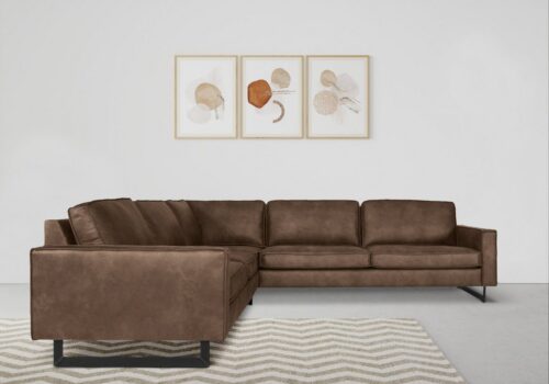 Home affaire Ecksofa Pinto, XXL, 250/290 cm, langer Schenkel, Ottomane, Cord, Chenille, Lederoptik, mit Keder, Metallfüße, Wellenunterfederung