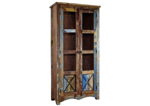 Massivmoebel24 Standvitrine NATURE OF SPIRIT (Altholz 90x40x180 mehrfarbig lackiert NATURE OF SPIRIT #52) Altholz 90x40x180 mehrfarbig lackiert NATURE OF SPIRIT #52