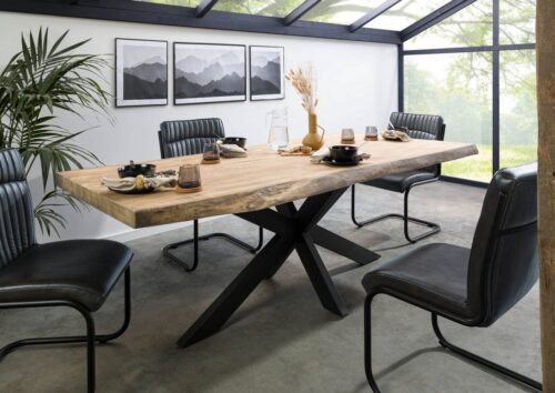 Baumkantentisch FREEFORM (200x100x77 Mango, Baumkantentisch Esstisch Akazie Echtholz echte Baumkante massiv), Echte Baumkante, Natürliche Risse und Unebenheiten