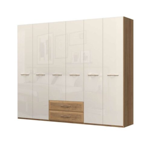 Home affaire Kleiderschrank Gala, beige hochglänzend UV lackiert, kratzfest, FSC-zertifiziert (abgerundete Schubladen aus MDF im Holzdekor, soft-close) hoher Schrank (224cm), wahlweise in 4 Breiten, Made in Europe