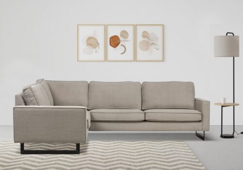 Home affaire Ecksofa Pinto, XXL, 250/290 cm, langer Schenkel, Ottomane, Cord, Chenille, Lederoptik, mit Keder, Metallfüße, Wellenunterfederung