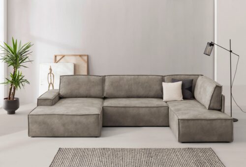 Home affaire Wohnlandschaft SHERWOOD U-Form, 329 cm - OTTO. Verlässliche Qualität., Schlaffunktion m. Bettkasten (194x139 cm), Cord, Vintage, Samtvelours