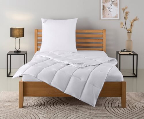 Home affaire Daunenbettdecke + Kopfkissen TAMINS, Bettdecke 135x200 cm und 155x220 cm, 2-tlg., Füllung: 100% Daunen, Bezug: 100% Baumwolle, Set mit Kissen 40x80 cm, 80x80 cm, Sommer, Winter, Made in Germany