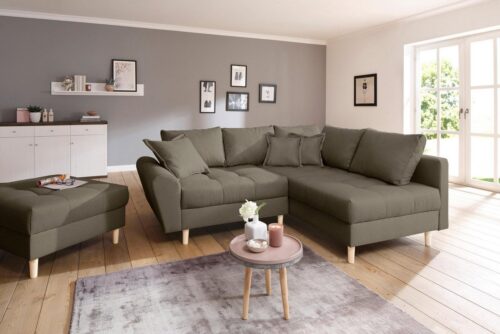 Home affaire Ecksofa Rice L-Form, B: 223 cm - OTTO. Verlässliche Qualität., Set: Sofa & Hocker, mit 3 Zierkissen, Federkern