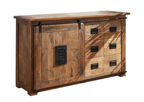 Massivmoebel24 Sideboard RAILWAY (Massivholz), Sideboard Mango 140x45x85 natur lackiert RAILWAY #121