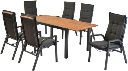 MERXX Garten-Essgruppe »Tilos«, (Set, 13-tlg., Rückenabschluss und Armlehnen aus Akazienholz), Rückenlehne verstellbar durch Gasdruckfeder