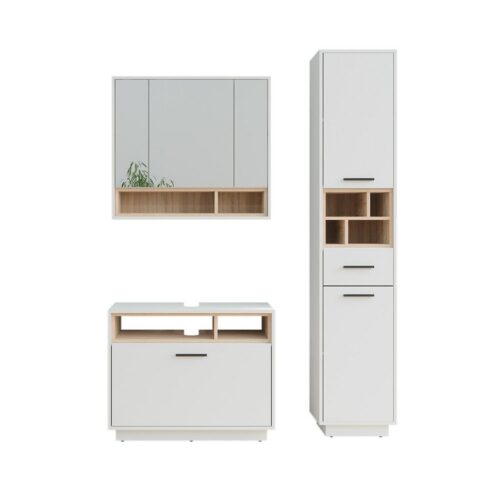 Vicco Badmöbel-Set Beatrice, Weiß/Sonoma, 3 Teile mit Hochschrank, (3-St., 3er Set)