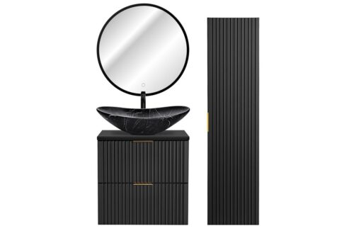 Lomadox Badmöbel-Set ADELAIDE-56-BLACK, (Spar-Set, 3-St), schwarz gerillt 130/200/46,5 cm