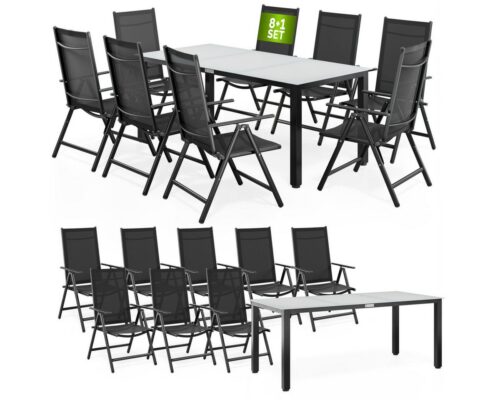 Casaria Garten-Essgruppe Bern, (9-tlg), Aluminium 5mm Sicherheitsglas Stühle Klappbar Verstellbar Wetterfest