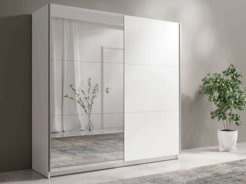 Home affaire Schwebetürenschrank Kleiderschrank Fresno mit 5 Einlegeböden, Spiegel und Kleiderstange Garderobe mit 2 Schwebetüren, B/H/T 150/207/62 cm