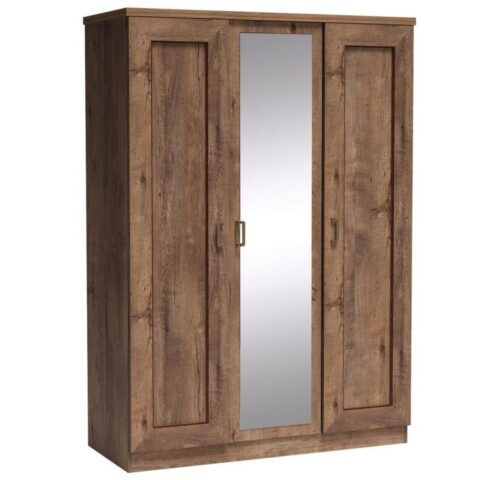 Lomadox Kleiderschrank TEORA-161 in Lefkas Eiche braun Spiegeltür Kleiderstange 134,5x190,5x57 cm