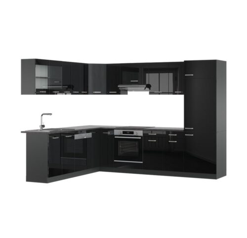 Vicco Winkelküche R-Line, Schwarz Hochglanz/Anthrazit, 227 x 287 cm ohne Arbeitsplatte