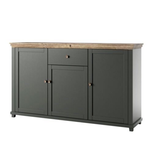 Lomadox Sideboard EPSOM-83, grün mit Lefkas Eiche Nb. Knopfgriffe messingfarben 160/93/42 cm