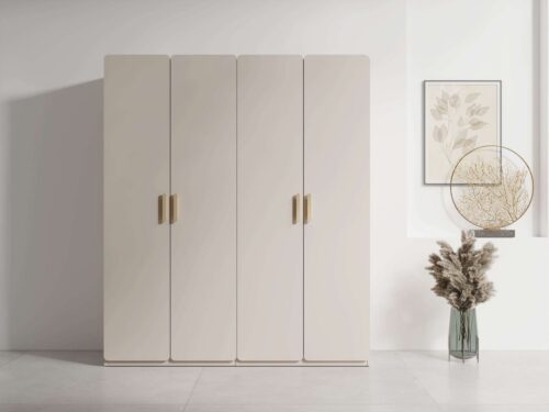 Home affaire Kleiderschrank CLAREI mit 2 Einlegeböden, 2 Kleiderstangen, Maße B/H/T 179/210/60,5cm Garderobe mit 4 Drehtüren und goldenen Kunststoffgriffen