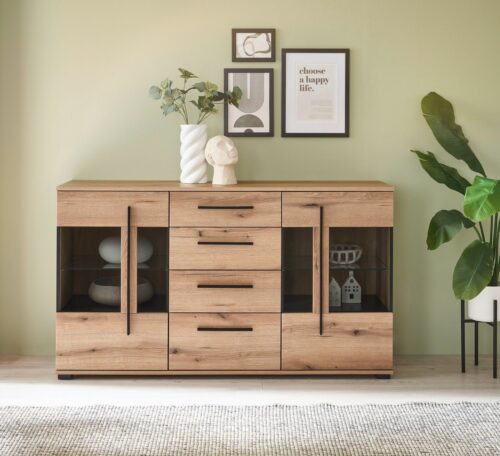 Home affaire Sideboard Cantara, moderner Schrank, Kommode in Eiche Evoke oder weiß, schwarze Stangengriffe, ausreichend Stauraum, vielseitig einsetzbar