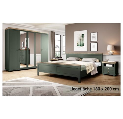 Lomadox Schlafzimmer-Set EPSOM-83, (Spar-Set, 4-tlg), Doppelbett Liegefläche 180x200 cm in grün mit Lefkas Eiche Nb.