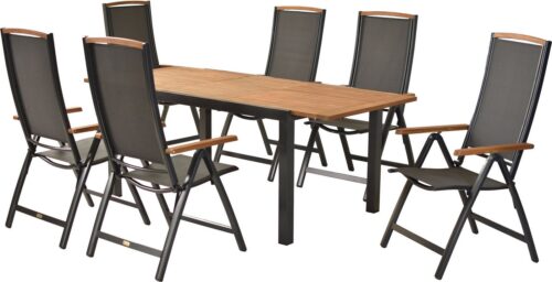 MERXX Garten-Essgruppe Siena, (Set, 7-tlg), inkl. 6 Klappsessel, 1 Ausziehtisch