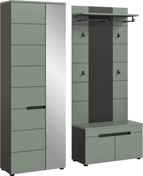 Home affaire Garderoben-Set REHAT, TOPSELLER!, 3-teilig, Breite 160 cm, individuell erweiterbar, (Set, 3-St., bestehend aus: Garderobenschrank, Sitzbank und Paneel), Garderobenkombination, Kombination, Set, Flurgarderobe, Diele