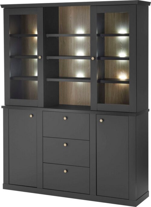 Home affaire Buffet Lincoln, Hochschrank im Landhausstil, moderner Schrank edles Design, messingfarbene Knopfgriffe, vielseitig einsetzbar