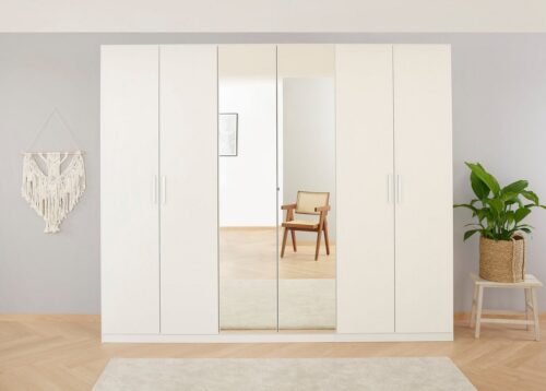rauch Drehtürenschrank Kleiderschrank Schrank Garderobe Ankleide KOLUNA mit Dekor-Front (Breiten 181/226/271/315 cm Höhen 210/229 cm) mit Spiegel, inkl. 2 Innenschubladen sowie extra Böden MADE IN GERMANY