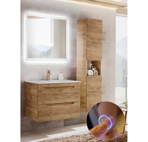 Lomadox Badmöbel-Set LUTON-56-CRAFT, (Spar-Set, 3-St), LUTON-56-CFRAFT Wotan Eiche Nb. Nachbildung 130/200/46 cm