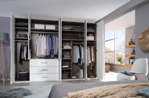 rauch Drehtürenschrank Kleiderschrank Schrank Garderobe Wäscheschrank MONTCLAR (in den Breiten 201/251/301 cm, inkl. SOFT-CLOSE-FUNKTION) mit Schubkästen und Spiegel, inkl. Wäscheeinteilung MADE IN GERMANY