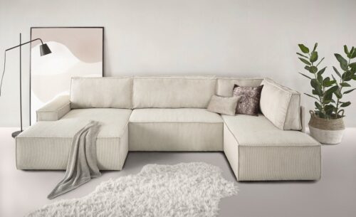 Home affaire Wohnlandschaft SHERWOOD U-Form, 329 cm - OTTO. Verlässliche Qualität., Schlaffunktion m. Bettkasten (194x139 cm), Cord, Vintage, Samtvelours
